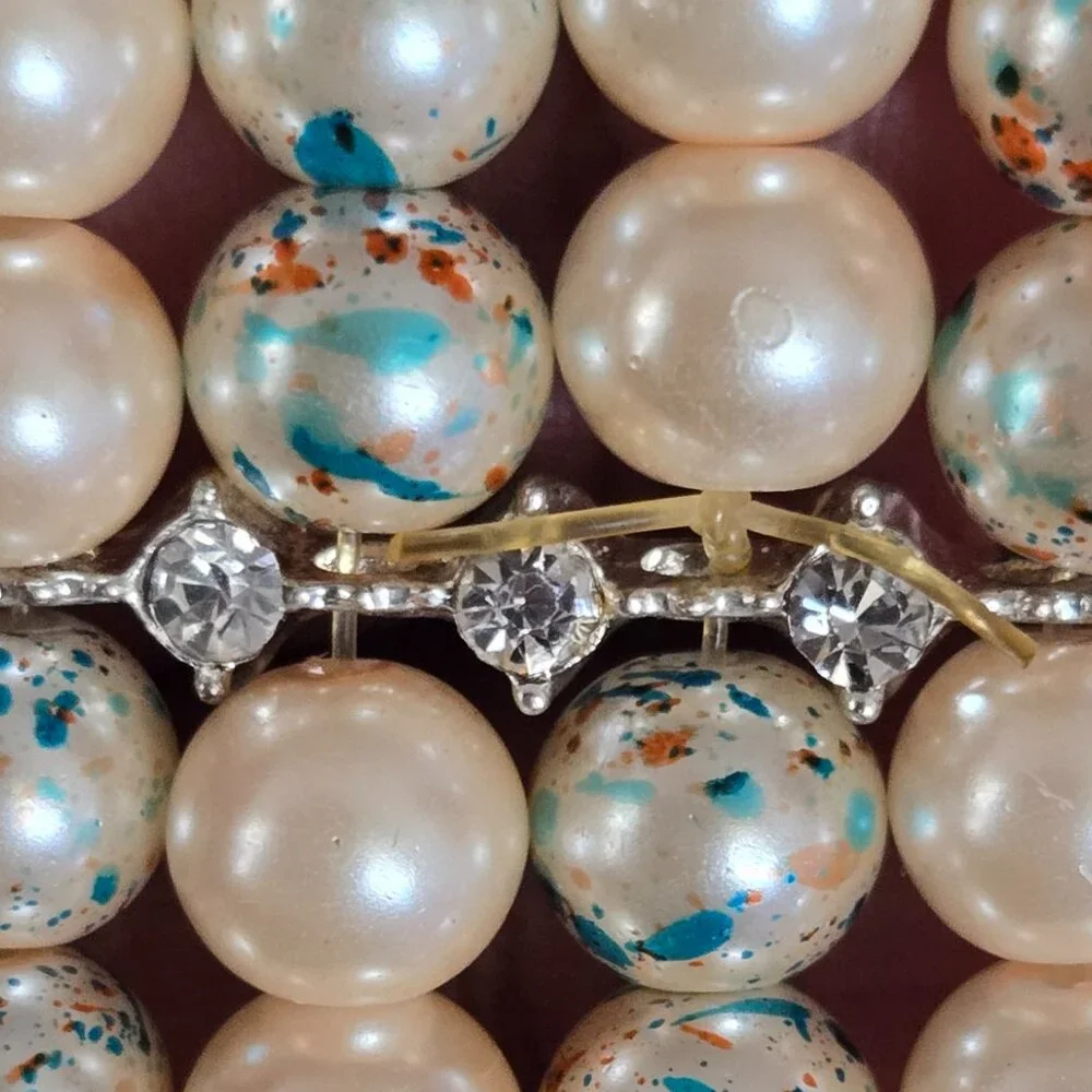 Paint Splatter Faux Pearl Stretch Bracelet